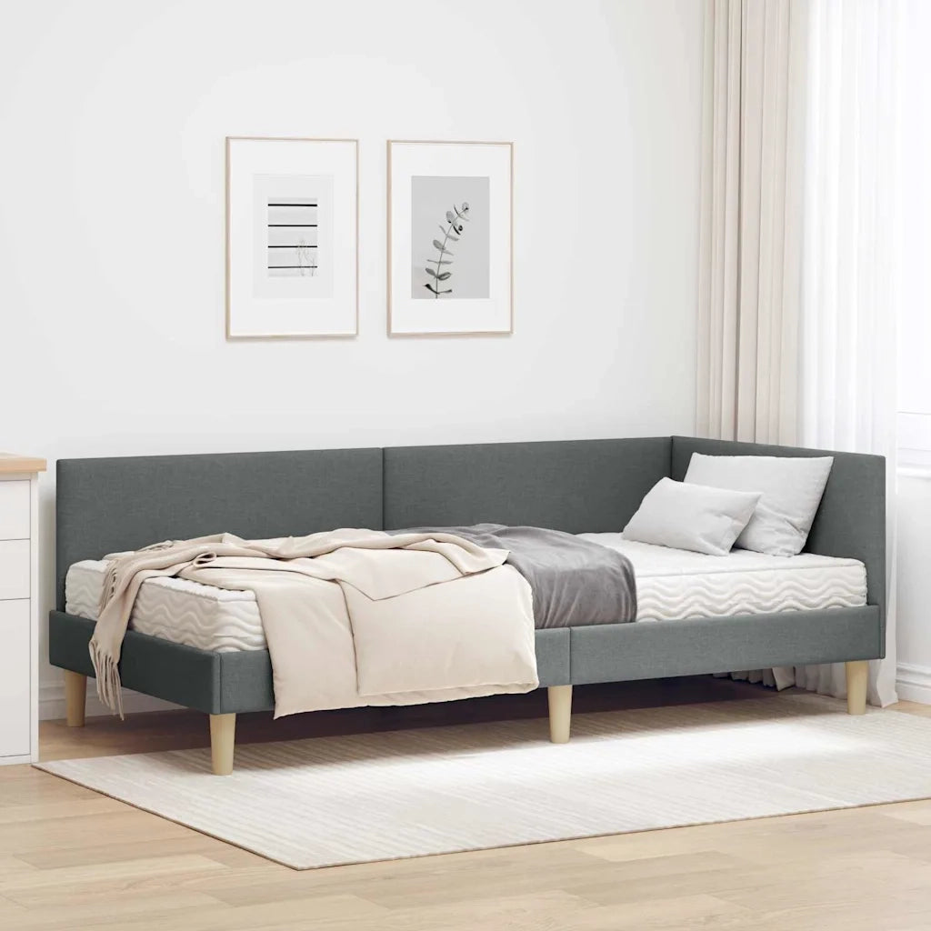 Struttura Letto Angolare con Materasso 2 pcs Grigio Tessuto