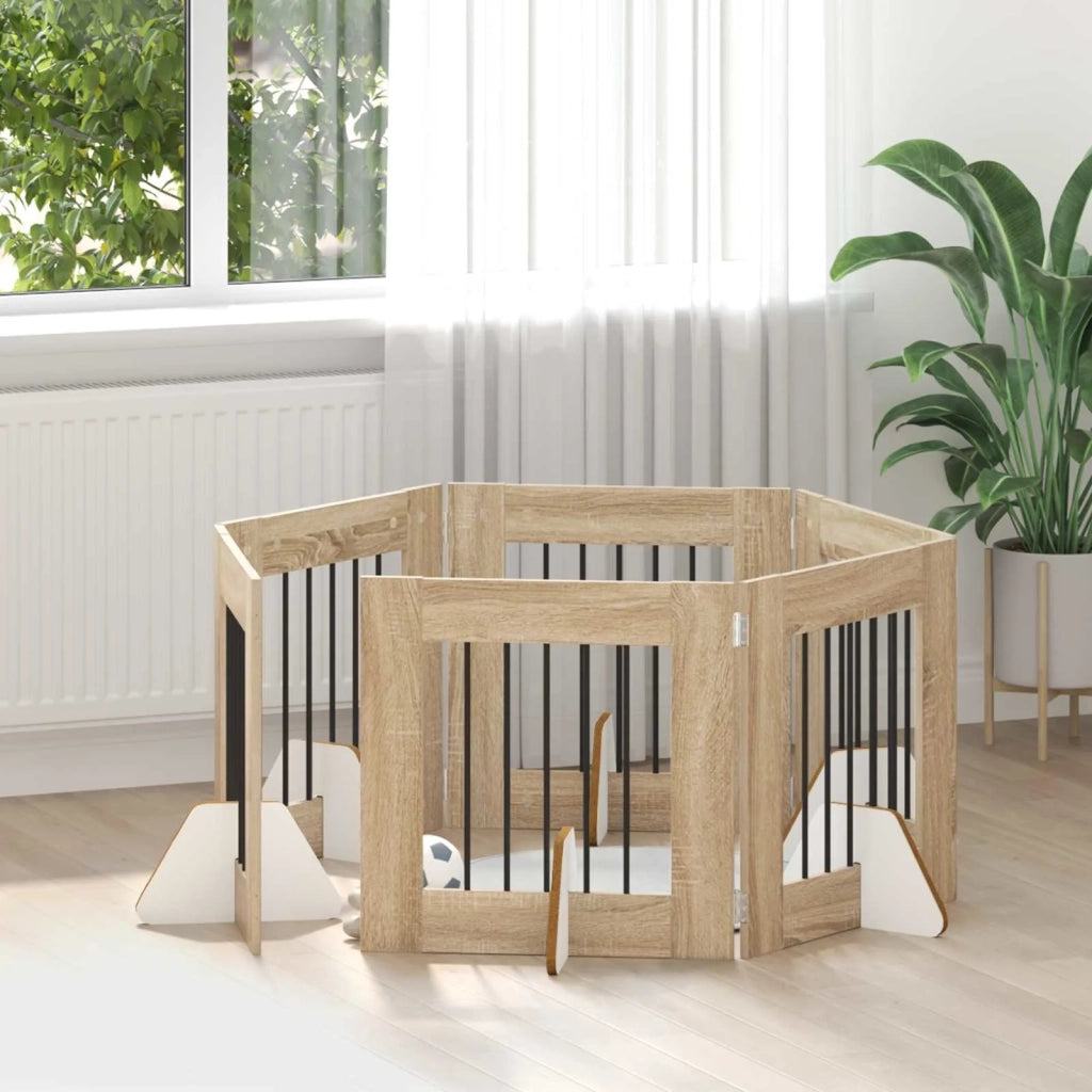 Cancello per cani con supporti 6 pcs Rovere Sonoma 60 x 60 cm 892158
