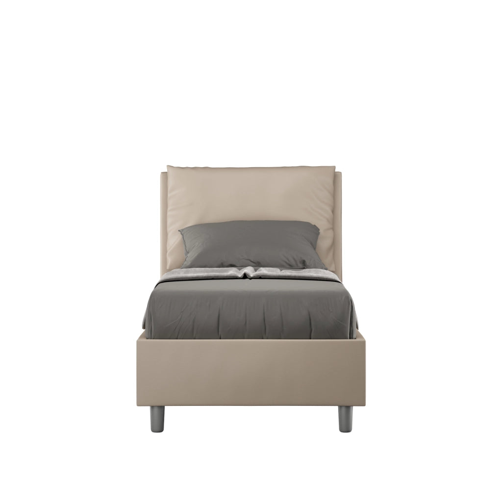 BS COM Letto singolo contenitore imbottito 80x210 similpelle tortora