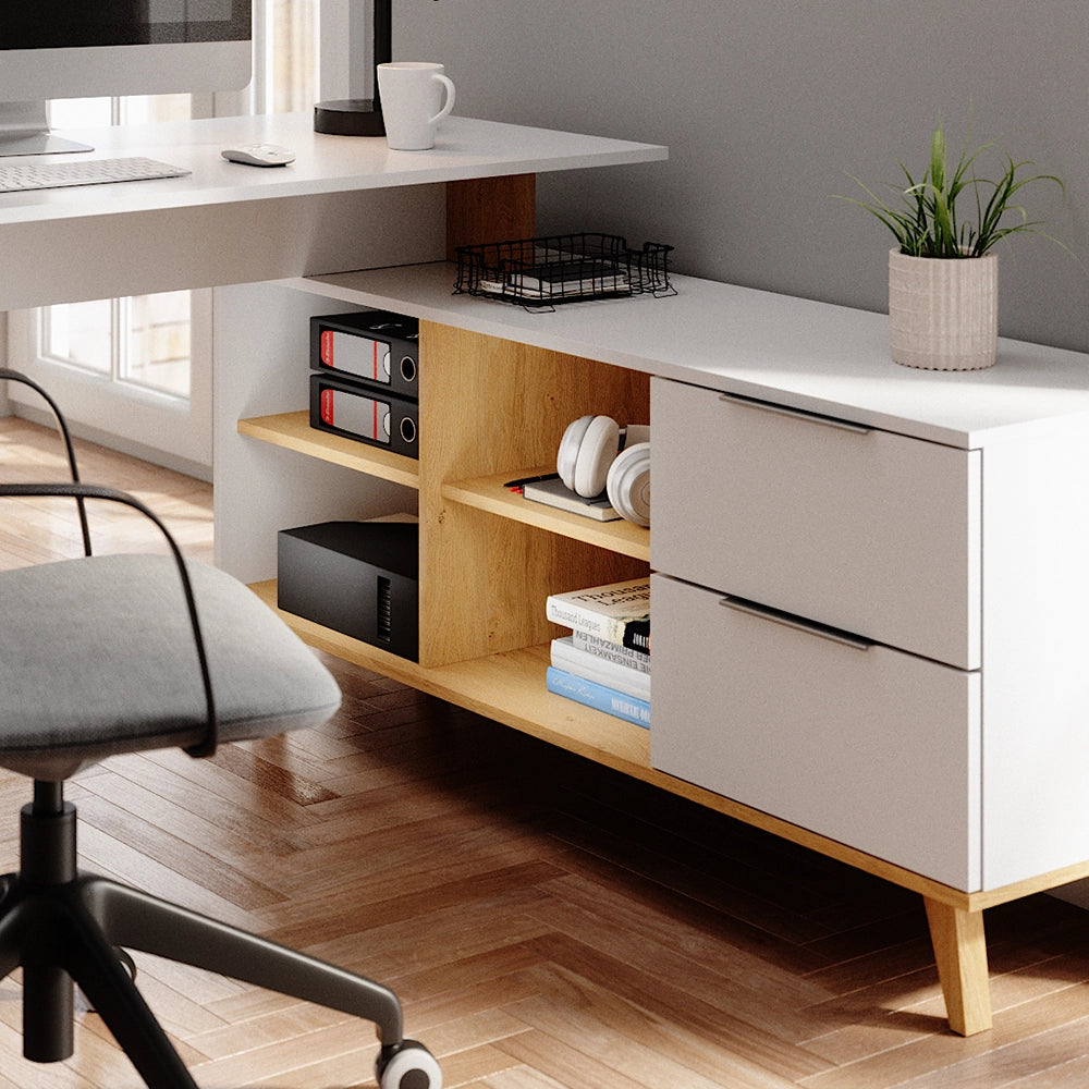 Vicco Scrivania Bianco 138 x 60 cm con cassetti XXL