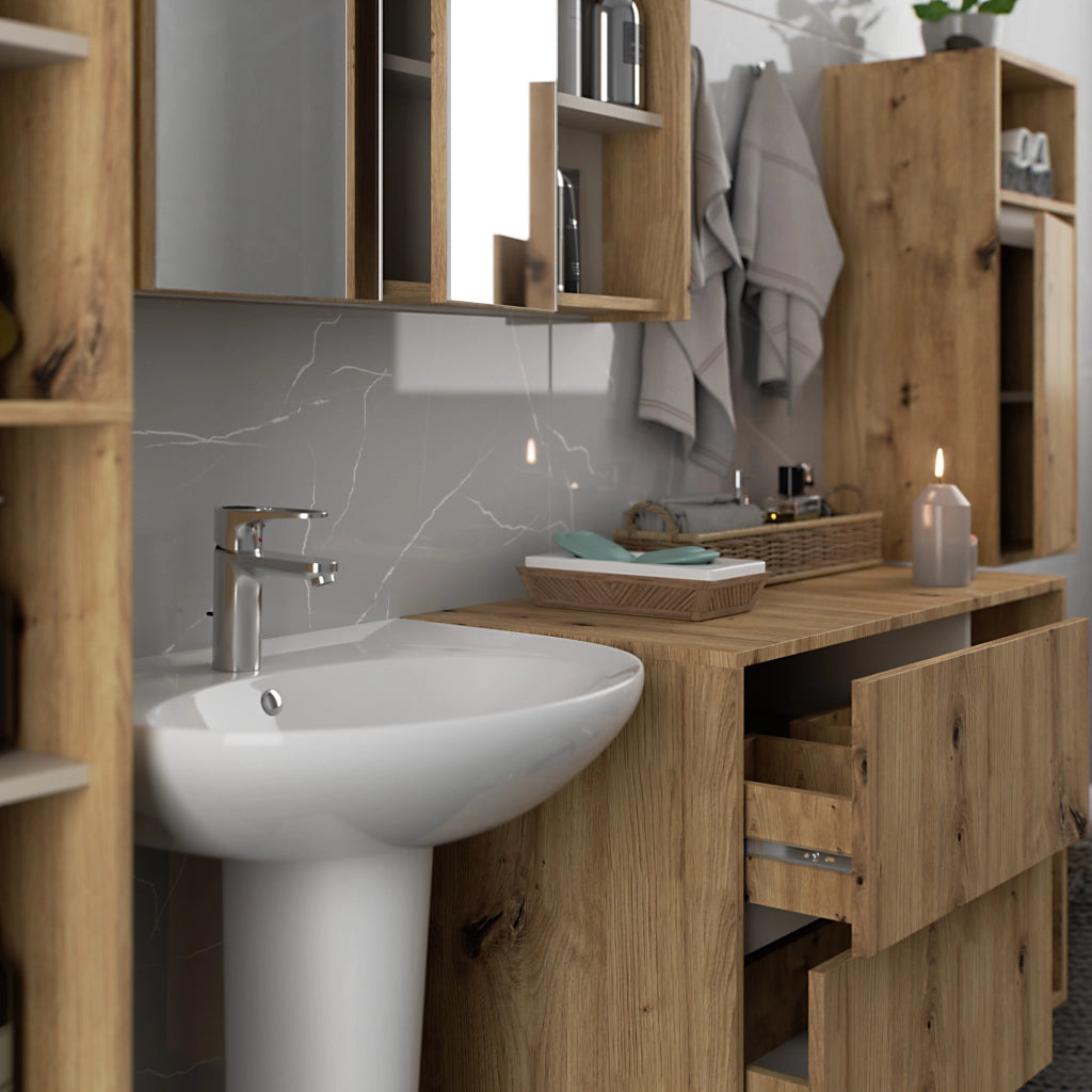 Set di mobili da bagno sospesi VAMI in Rovere Artisan con colore interno Kashmir
