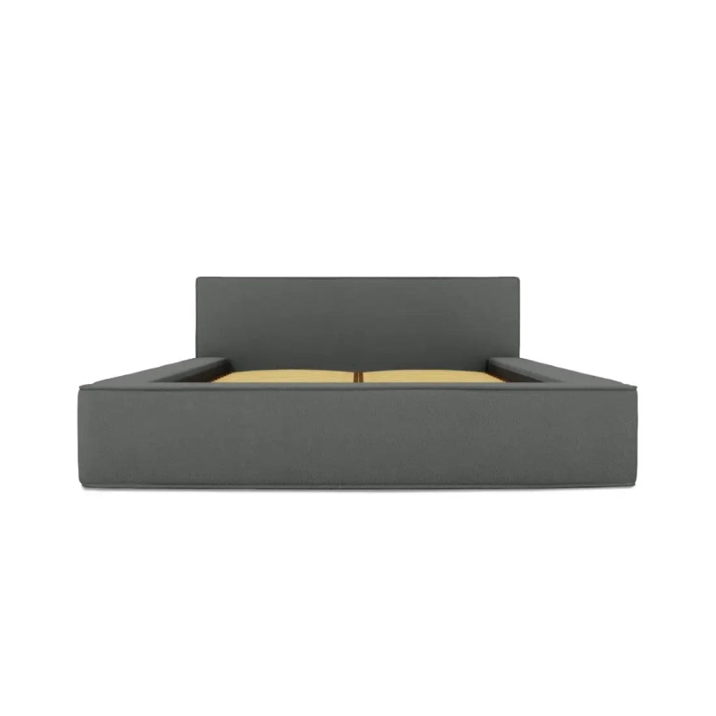 Letto contenitore VELORA – Ardesia bouclé – 180x200 cm – Tessuto velluto morbido – Rete sollevabile – Contenitore integrato
