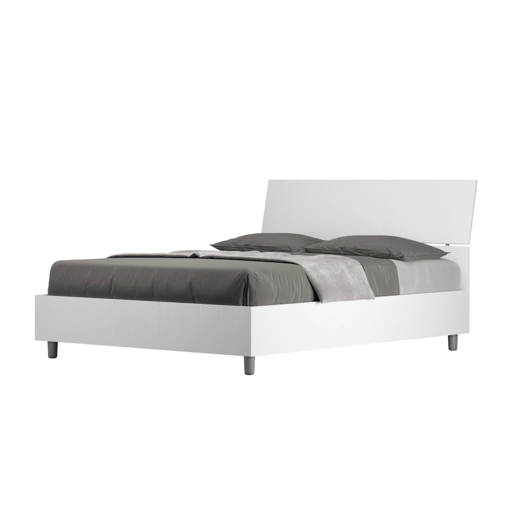 Letto Matrimoniale Francese 140x190 cm con Rete Testata Inclinata in Nobilitato Demas Bianco Frassino