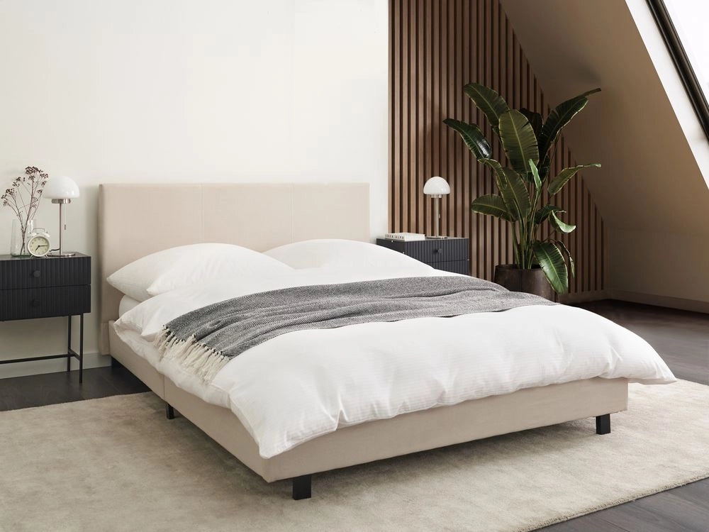 Letto matrimoniale rivestito tessuto 140 x 200 cm con rete beige e testata beige