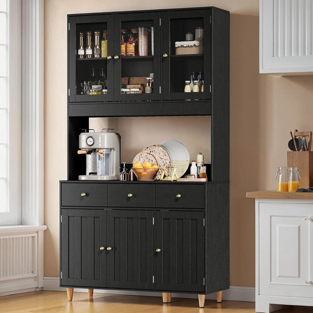 Armadio con piano di lavoro, armadietto a buffet con LED, credenza alta, Armadio per alimenti di grande capacità a 6 ante, 100x38x180cm