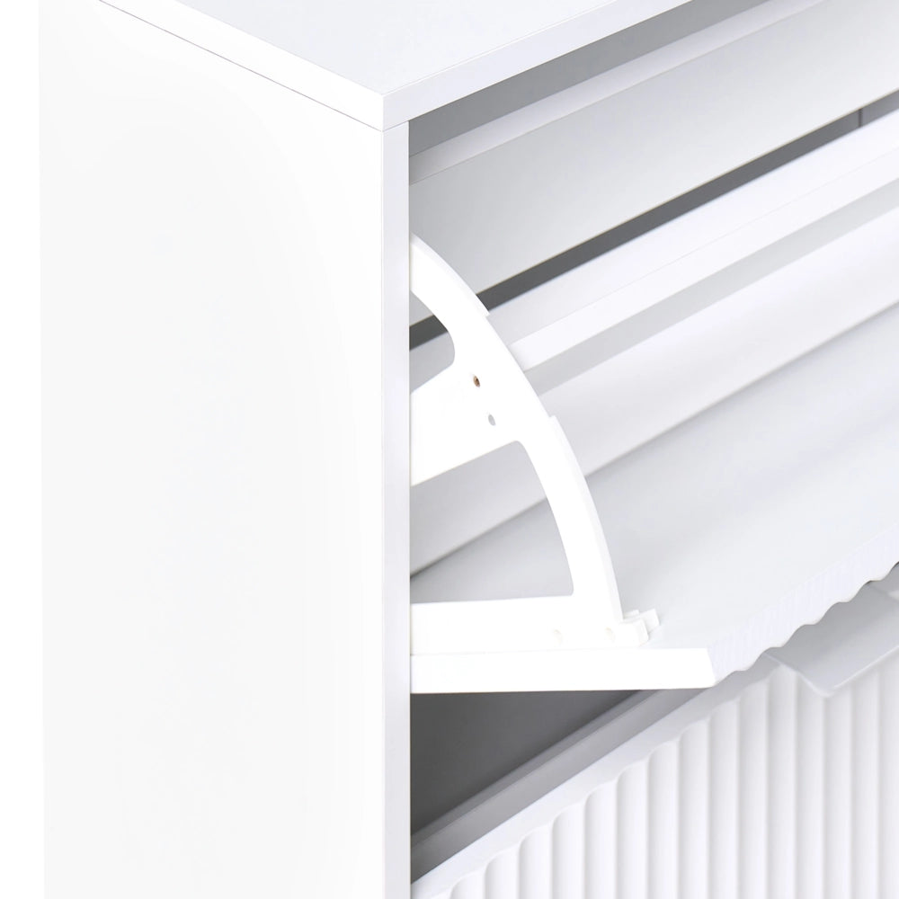 Scarpiera Bianca a 2 Scomparti in MDF bianco con design scanalato bianco