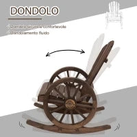 Sedia a Dondolo Stile Adirondack, Design Rustico con 2 Ruote, Legno di Abete Rosso Effetto Bruciato, 88x68x92cm