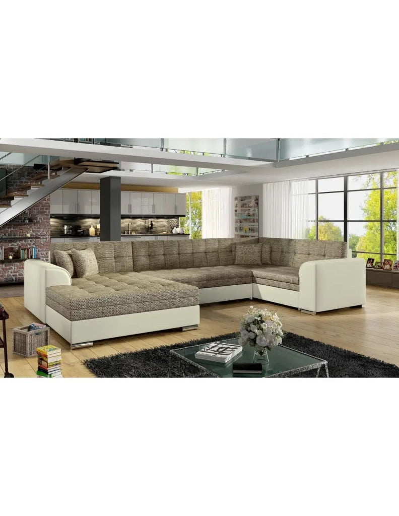 Divano panoramico convertibile CALDERO 5 posti beige e crema - angolo sinistro