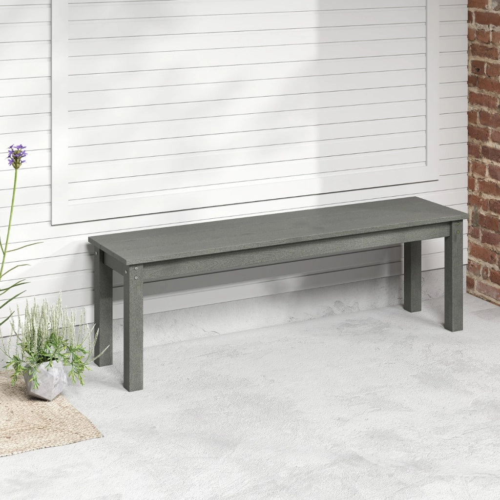 Panchina senza schienale per 2-3 persone resistente alle intemperie per patio, Panchina da esterno in HDPE da 140 cm Grigio-Panchine