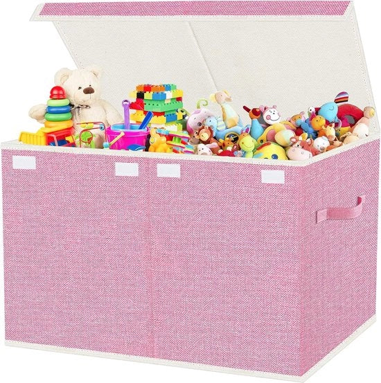 Cassa di Deposito per Giochi con Coperchio per Camera dei Bambini 83 L Casella di Deposito Pieghevole Grande con Maniglie per Ragazze Camera dei Bambini Libri Camera da Letto (62 x 33 x 40 cm, Rosa)