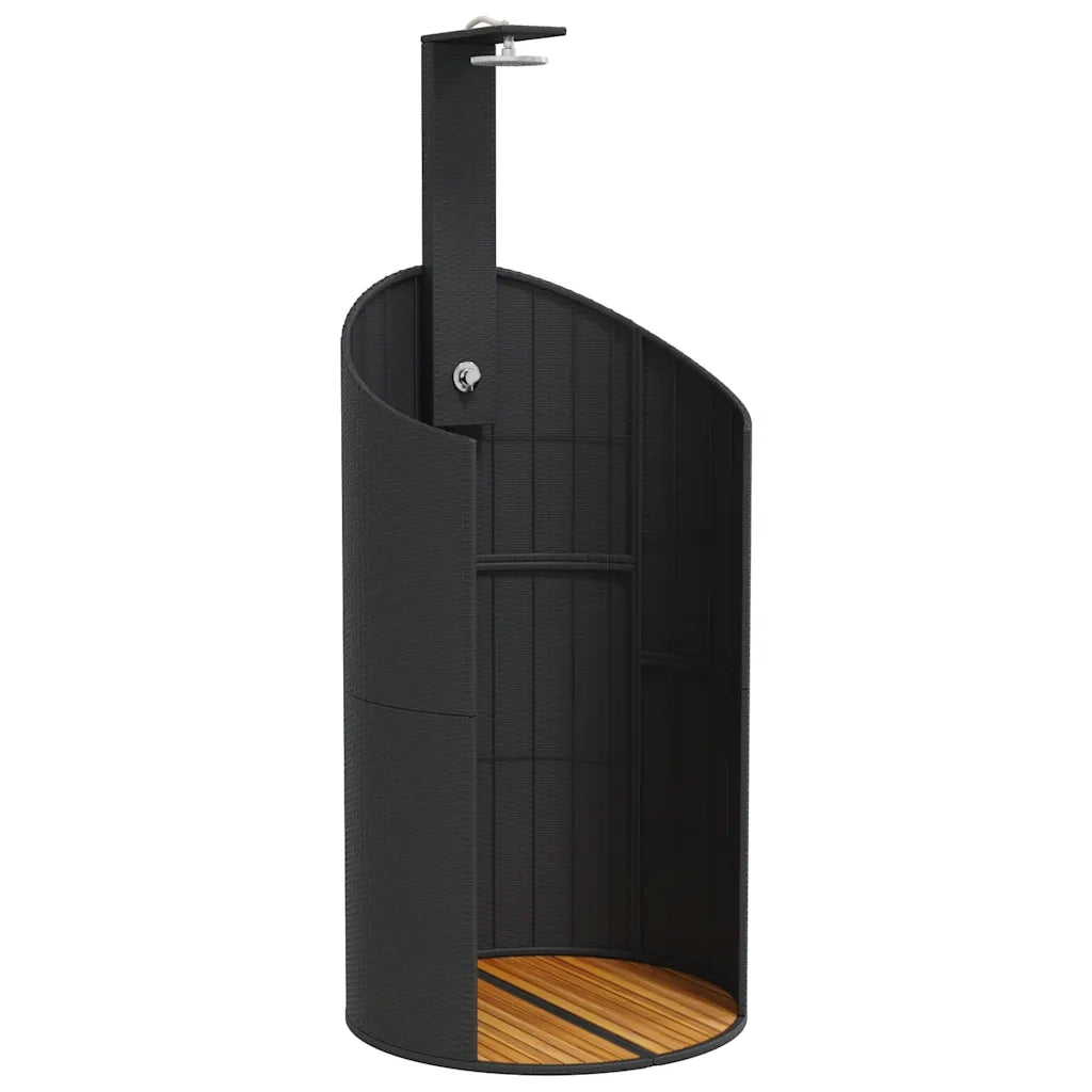 Doccia Esterno Nera 100x100x241,5 cm Polyrattan e Legno Acacia CFW8581381