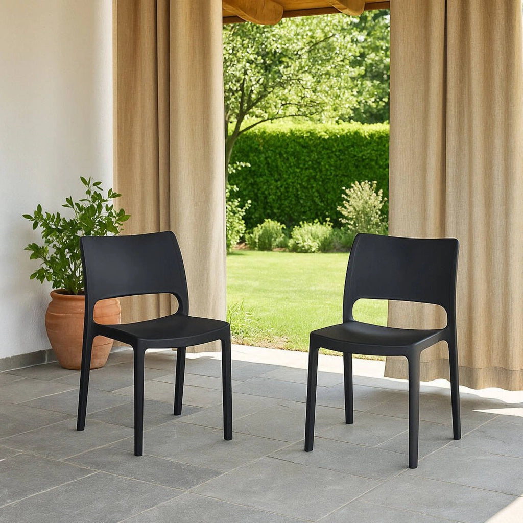 Set di 2 sedie da esterno Cereseto, Seduta da giardino, Per indoor o outdoor, Impilabile, Made in Italy, 47x53 h82 cm, Antracite