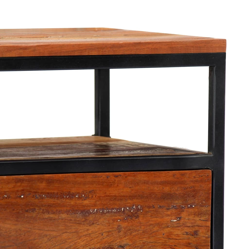 Comodino cassettiera mobile da camera da letto 40 x 30 x 50 cm legno di recupero e acciaio 1402037