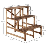 Fioriera Portavasi a 3 Gradini in Legno di Abete in Grado di Supportare Fino a 80kg di Carico per Giardini, Terrazzi, Balconi e Appartamenti 80x80x78cm
