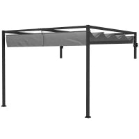 Pergola Gazebo 3x4 m con Tettuccio Retrattile e Fori di Drenaggio, in Acciaio e Poliestere, Grigio