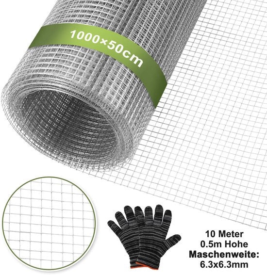 Dradengaas 6,3x6,3 mm | 50 cm x 10 m Rol | Drenaggio per Voliere con Manopole