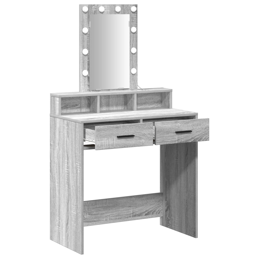Tavolo da trucco con luci LED Grigio Sonoma 79x41x140 cm
