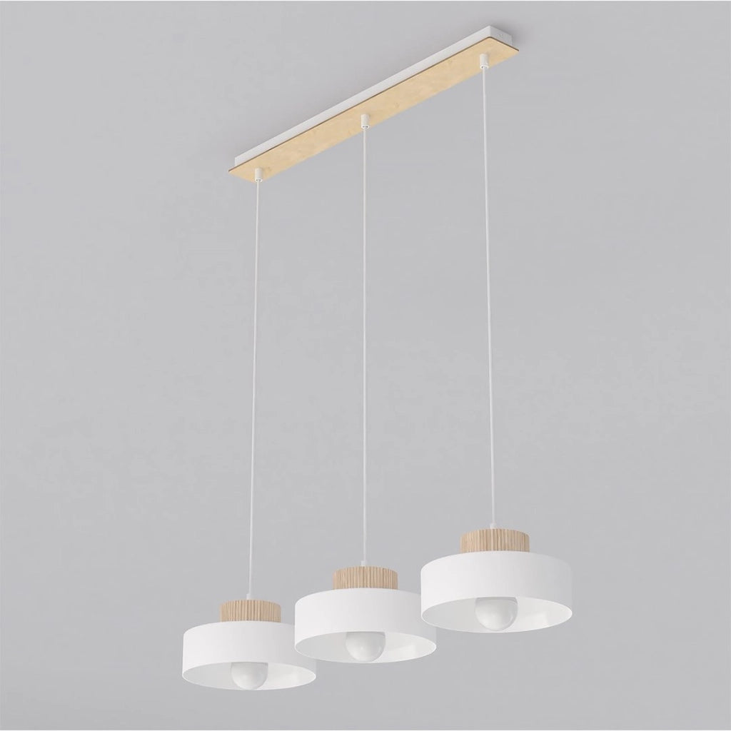 Lampada a sospensione KIVI in acciaio bianco opaco e legno