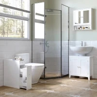 Mobiletto Armadietto con Cassetti Scorrevoli Moderno da Bagno, MDF, 17x48x58cm, Bianco
