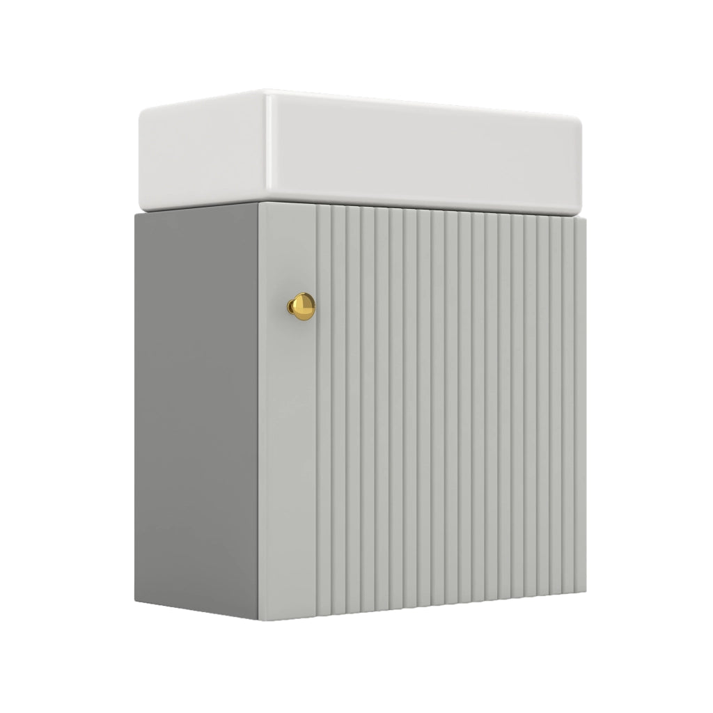 Mobile sottolavabo da bagno con 1 anta e lavabo in ceramica, per bagno piccolo, in MDF, grigio e bianco, 62 × 54 × 26 cm