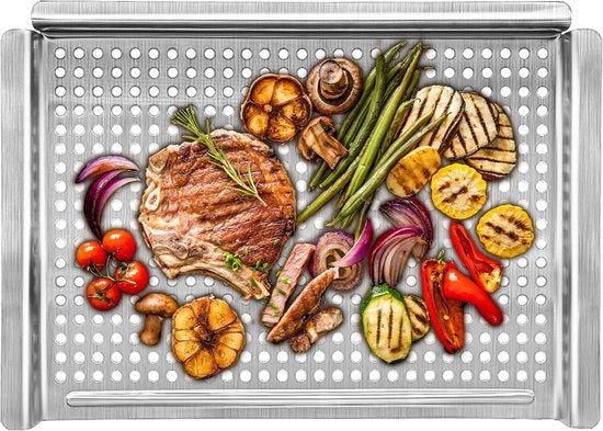 Griglia per verdure in acciaio pesante - Antiscotta, forato e duraturo - Ideale per BBQ e cucina all'aperto
