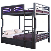 Letto a Soppalco 140 x 200 cm con LED; Scala e Gitter di Sicurezza; in Metallo; Nero