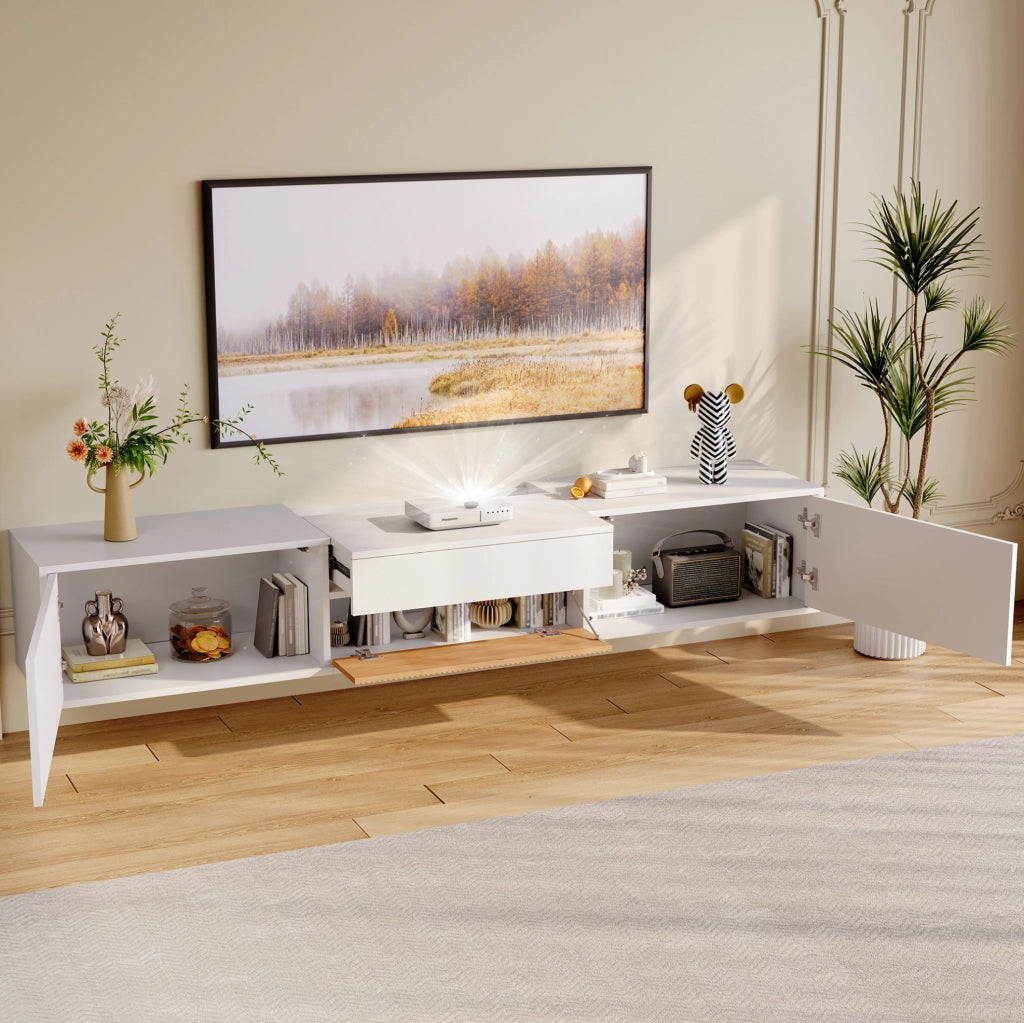 Mobile TV moderno 180 cm bianco con ripiano estraibile per proiettore