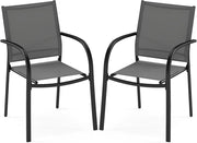 Set di 2 Sedie da Giardino, Sedie da Pranzo Impilabili in Metallo, con Seduta e Schienale Traspiranti, Poltrona Esterno per Giardino Piscina Balcone, Portata 150 kg
