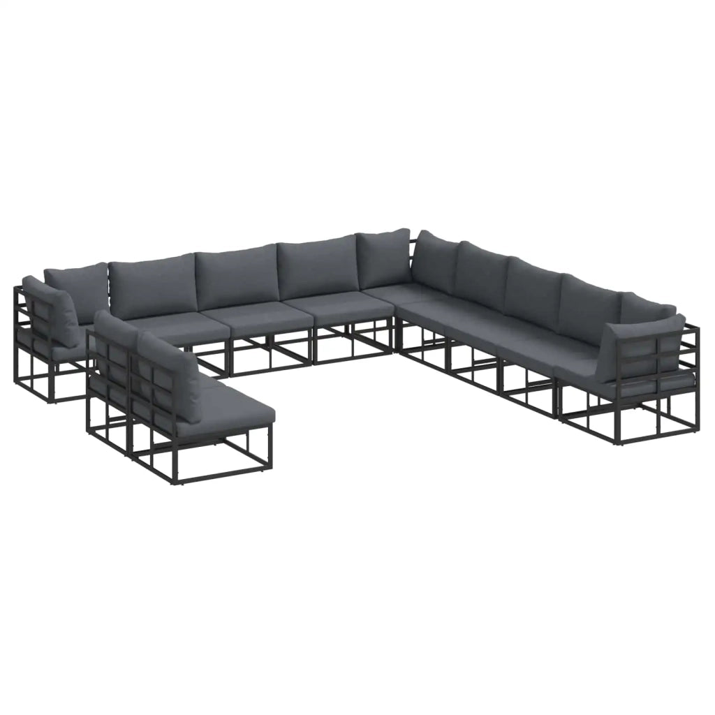 Set Divano da Giardino con cuscino 11 pcs Nero Alluminio