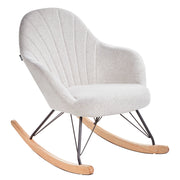 Sedia a dondolo in tessuto bianco sporco gambe in legno e metallo pattini design moderno soggiorno