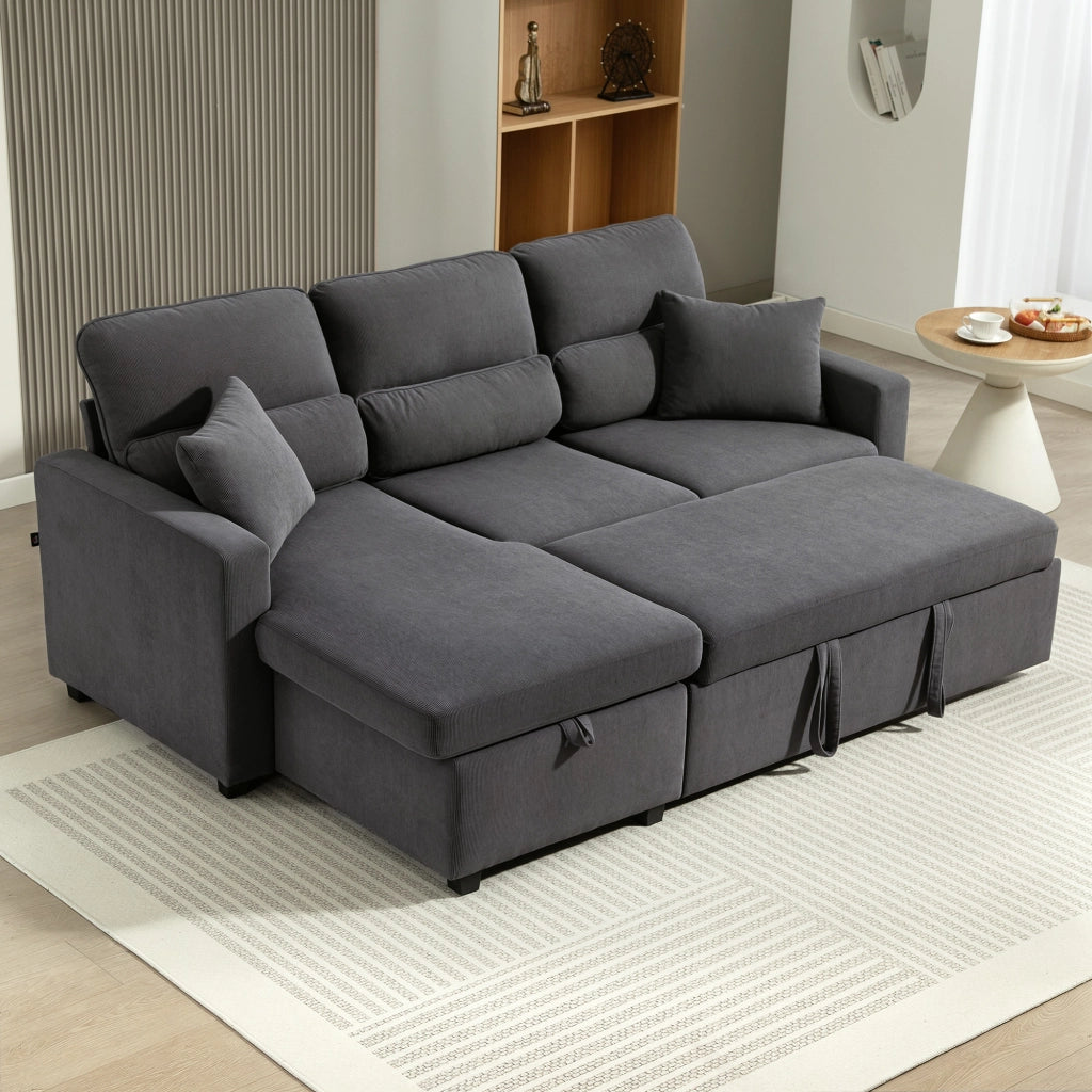 Divano letto angolare con contenitore e cuscini ¨C zephmum ¨C grigio scuro