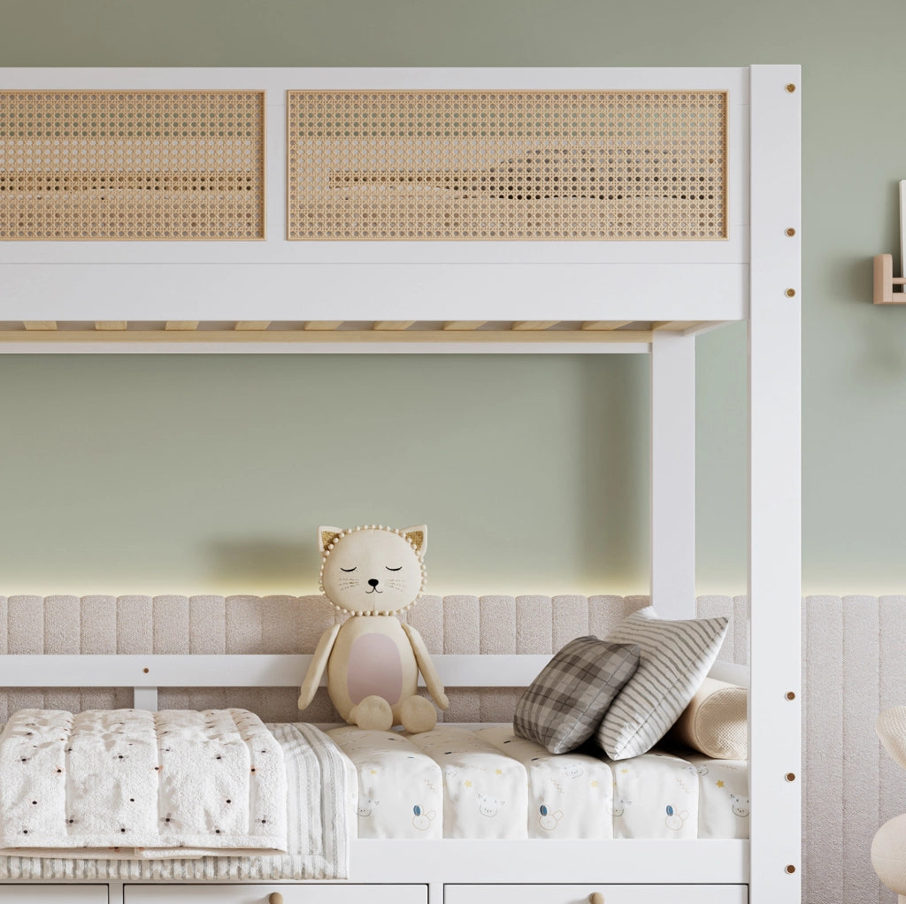Letto a castello per bambini con 3 cassetti e scala a 4 gradini 90x200 cm
