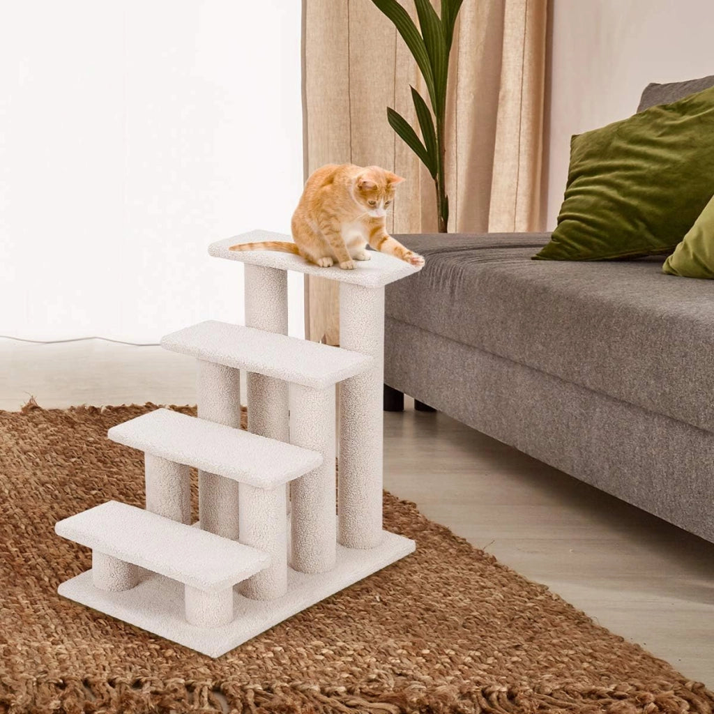 Scala per gatti a 4 livelli, scala per gatti fino a 25 kg, scala per cani, albero da arrampicata per gatti, 61 x 41 x 60 cm (beige)