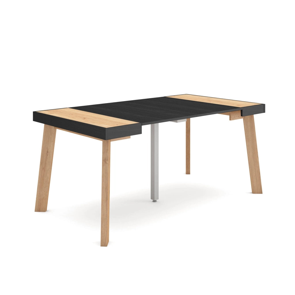 Consolle allungabile, 160x90x73cm, Per 8 persone, Gambe in legno, colore Rovere e nero RF3041