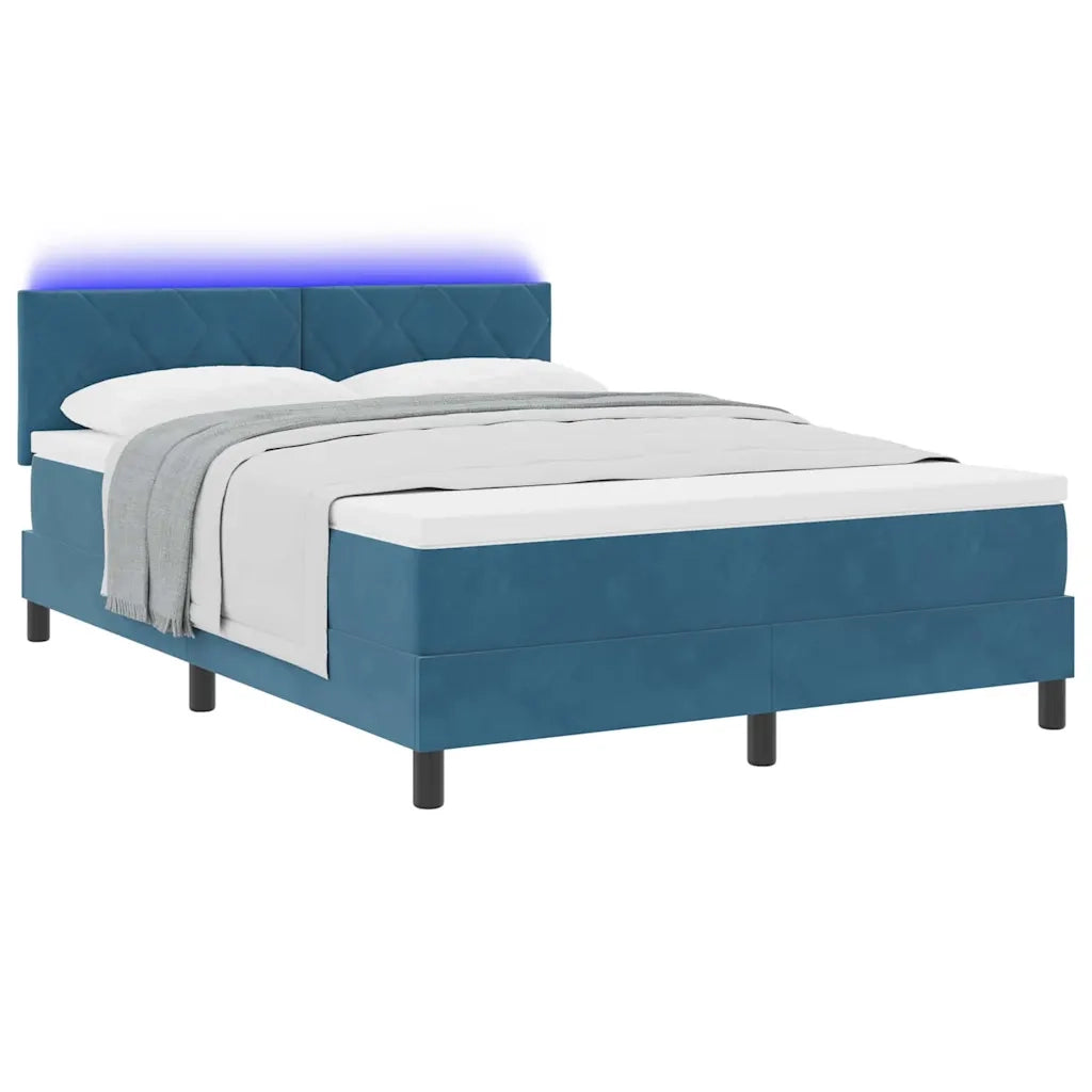 Letto a Sorgente LED Blu Scuro 140 x 190 cm Velluto 3342720