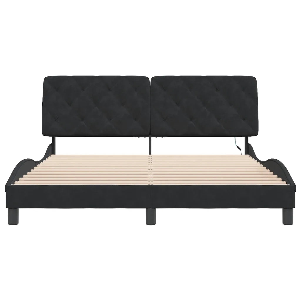 Giroletto con LED senza Materasso-Struttura Letto Nero 160x200 cm in Velluto