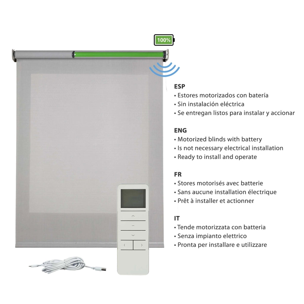 Tende a Rullo Motorizzate Screen Premium con finiture in alluminio Tessuto Tecnico con Motore e Telecomando  Grigia 140x180 cm