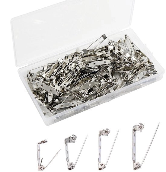 Set di Spille di Sicurezza da 50 - Spille Argentate - Blocco di Ritorno - Chiusura a Broche - Fai da Te - Diversi Dimensioni - Chiusure a Broche