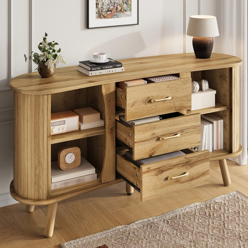 Credenza con Ante Scorrevoli e Cassetti ¨C MINIMAL ¨C Legno, Massello, Design Moderno