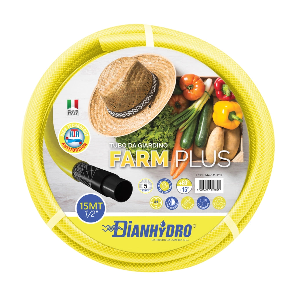TUBO DA GIARDINO ANTITORS. 5 STRATI FARM PLUS- Mt 15 - 1/2- DH- metri 15