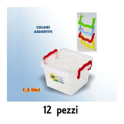 Trade Shop - Set 12 Contenitori Plastica 1200ml Cibo Alimenti Frigorifero Quadrati Manici -
