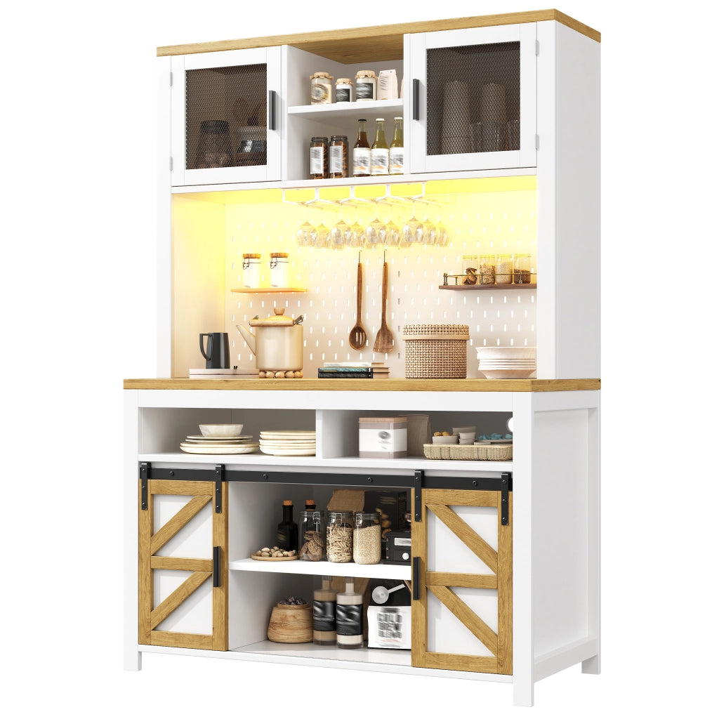 Credenza alta con ante scorrevoli e battenti; LED; per cucina; in MDF; 120×40×174.5 cm; bianco