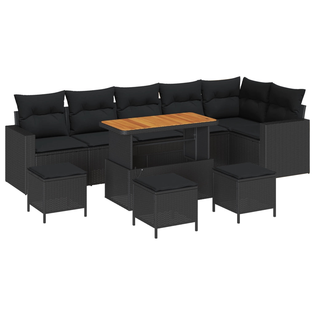 Set Divano da Giardino 10 Pezzi con Cuscini Rattan Sintetico Nero Acacia