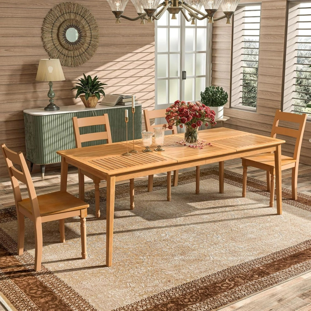 Tavolo da pranzo esterno in legno di acacia per 6 persone, Tavolo da picnic per patio e giardino