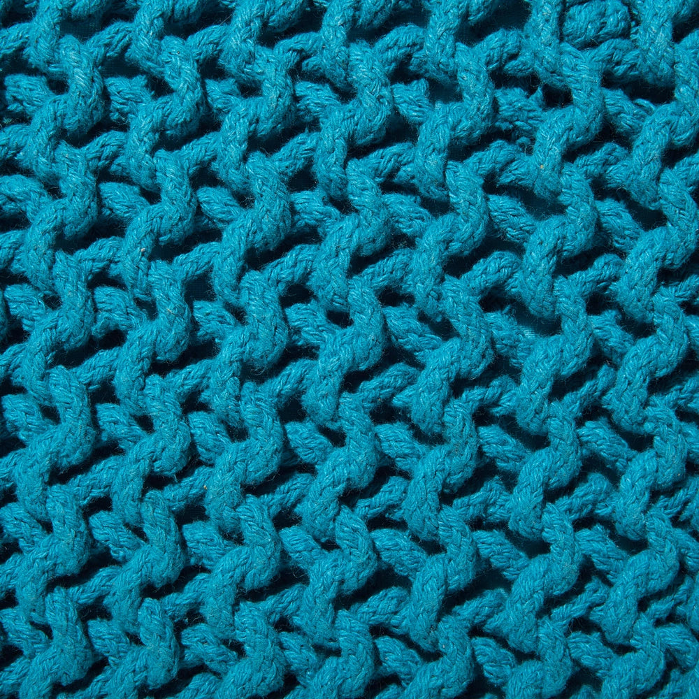 Pouf ottomana blu in cotone lavorato a maglia perline EPS riempimento quadrato piccolo poggiapiedi 50 x 50 cm