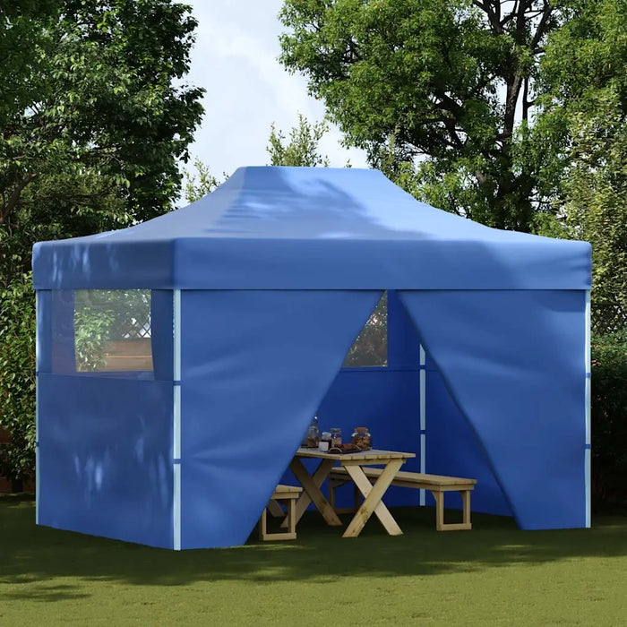 Gazebo Professionale Pieghevole con 4 Pareti 3x4 m Acciaio Blu 48891