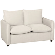 Divano 2 Posti 131x73x80 cm Imbottito con 2 Cuscini e Braccioli in Tessuto Effetto Pelle Traspirante Crema