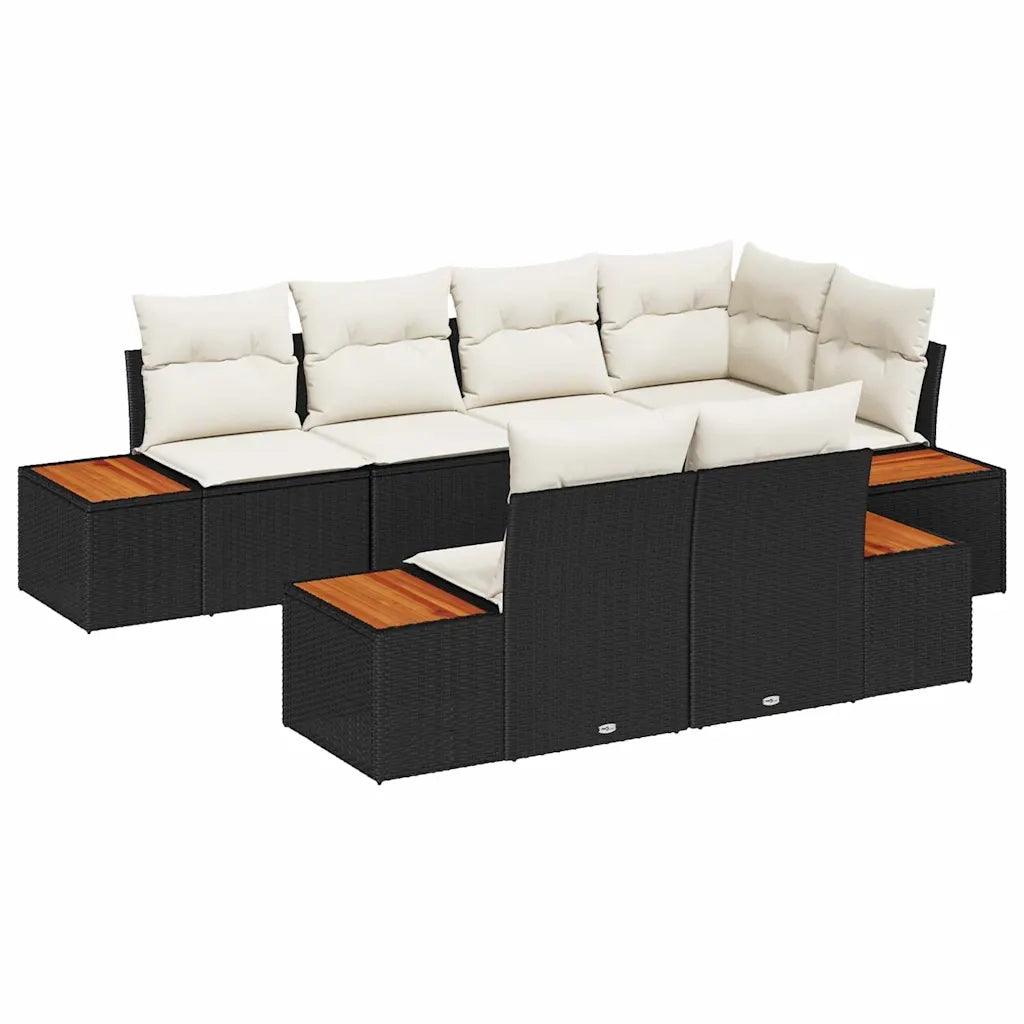 Set Divano da Giardino 7 pcs Nero e Crema Polyrattan 3356772
