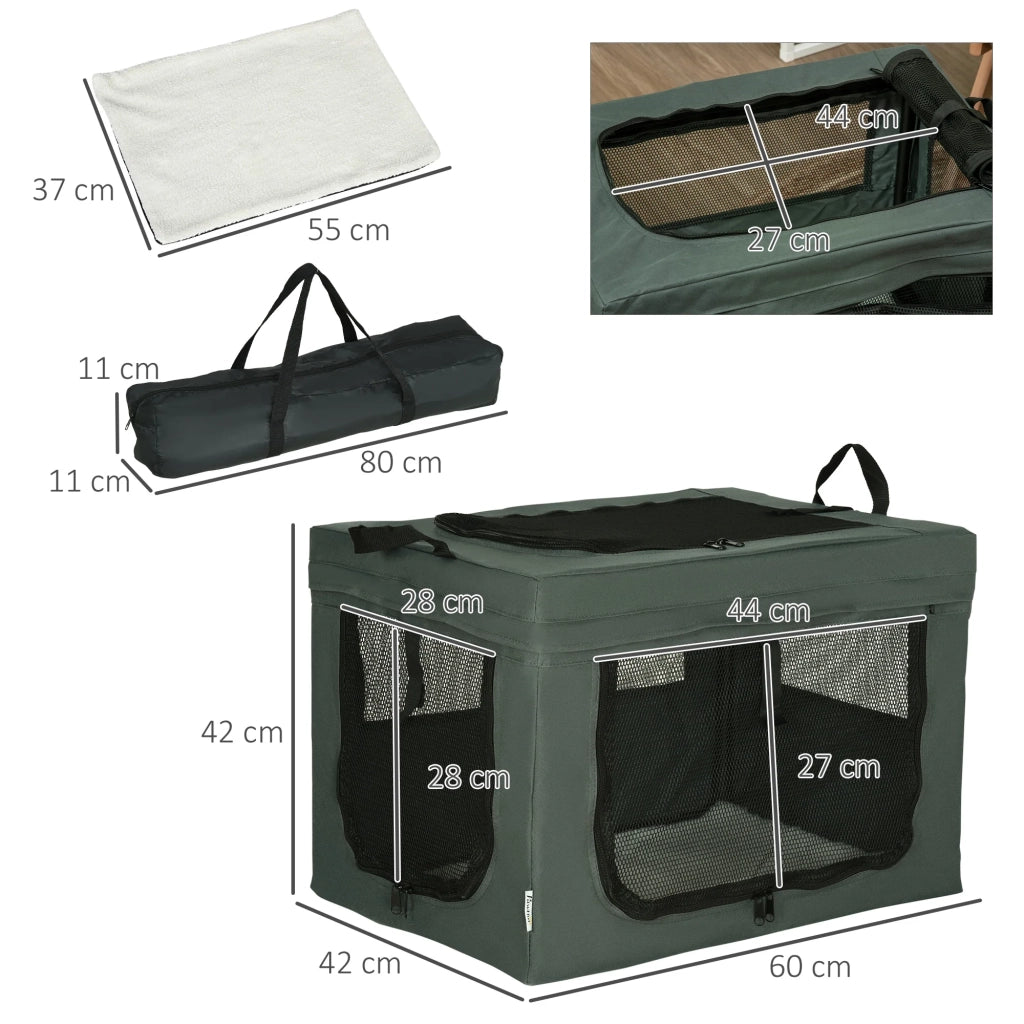 Borsa di trasporto pieghevole per cani di piccola taglia 60 x 42 x 42 cm 3 porte ventilazione moderno contemporaneo in poliestere grigio 21_0007238