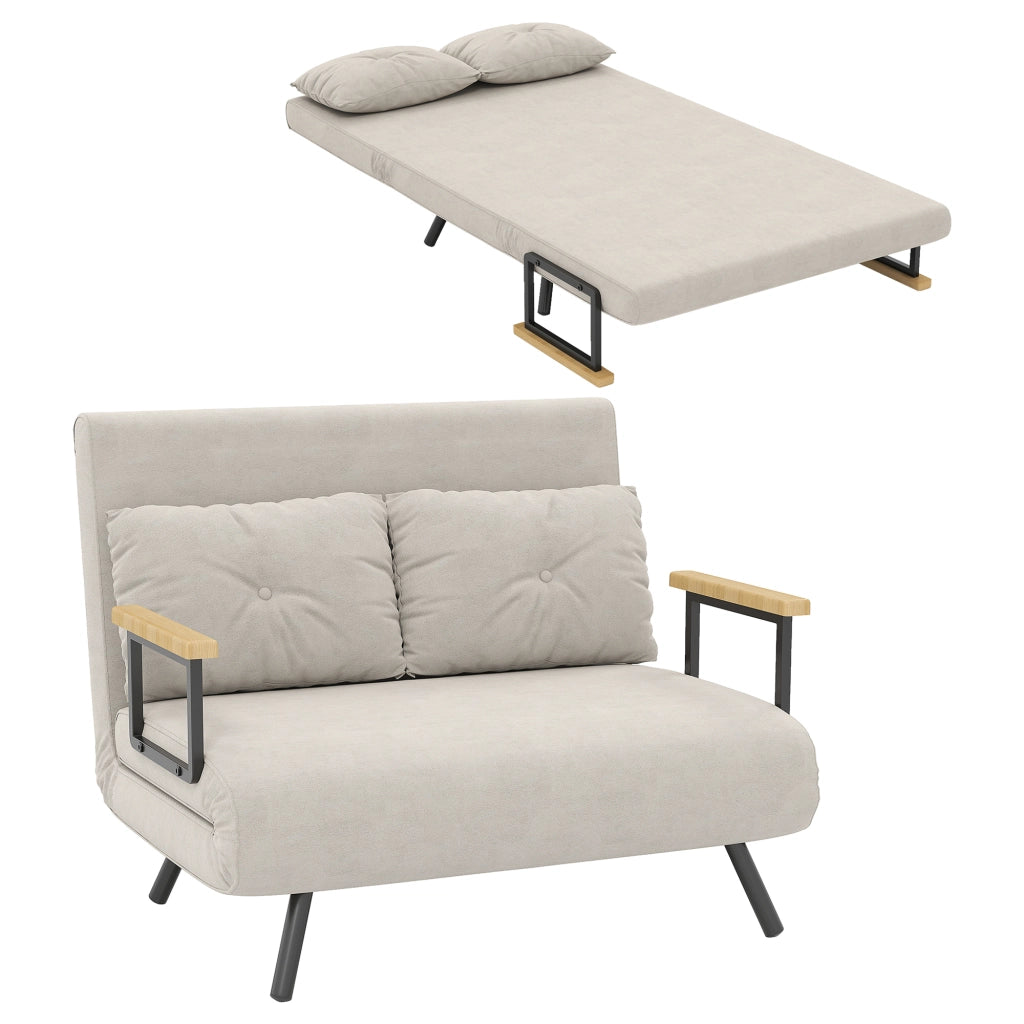 Divano letto 2 posti con cuscini e schienale regolabile ¨C zephmum ¨C effetto velluto beige